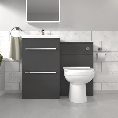 Nes Home Anthracite Basin Vanity Cabinet With WC Unit & Soft Close Toilet