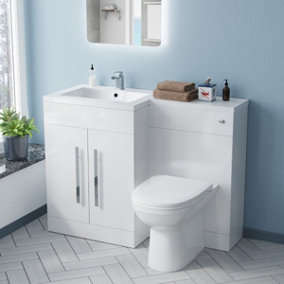Nes Home Aric 1100 mm L Shape WC Left Hand Vanity Suite Unit BTW Toilet White Square