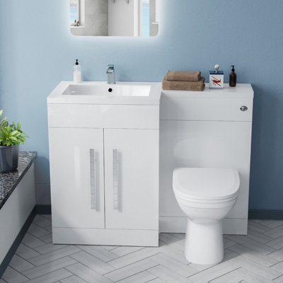 Nes Home Aric 1100 mm L Shape WC Left Hand Vanity Suite Unit BTW Toilet White Square