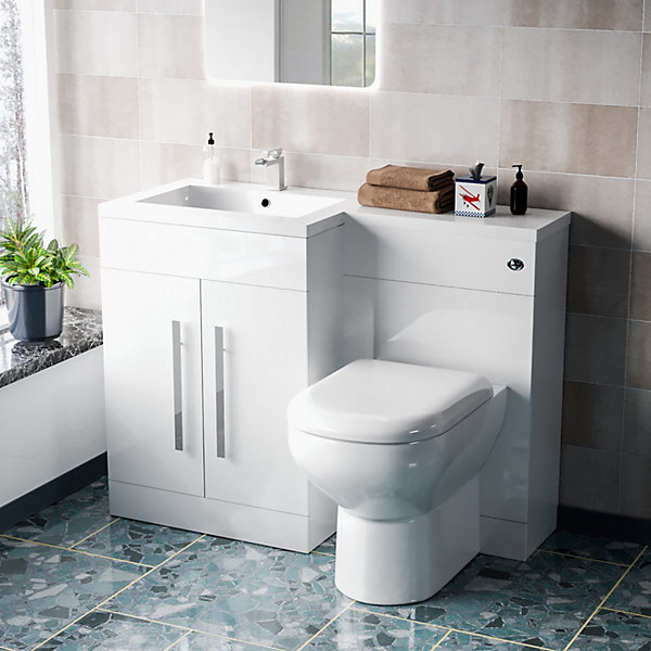 Nes Home Aric 1100mm Left Hand Freestanding Vanity with BTW Toilet, WC & Basin White Nes Home Aric 1100mm Left Hand Freestanding Vanity with BTW Toilet, WC & Basin White