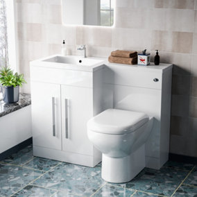 Nes Home Aric 1100mm Left Hand Freestanding Vanity with BTW Toilet, WC & Basin White