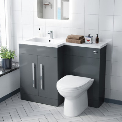 Nes Home Aric 1100mm Left Hand Grey Basin Combination Vanity Unit - Melbourne Back To Wall Toilet