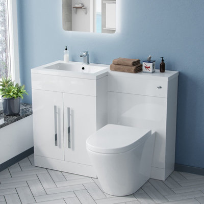 Nes Home Aric 1100mm Left Hand Vanity Sink Unit Back to Wall WC Rimless ...