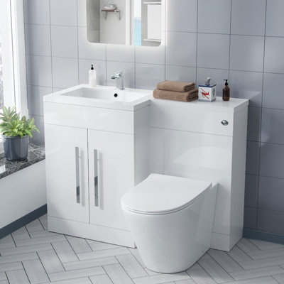 Nes Home Aric 1100mm Left Hand Vanity Sink Unit Back to Wall WC Rimless Toilet Bathroom Suit Price Comparisons | Compare The Build