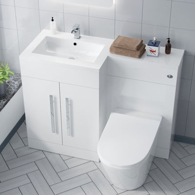 Nes Home Aric 1100mm LH White Gloss Bathroom Basin Vanity with WC & Rimless BTW Toilet