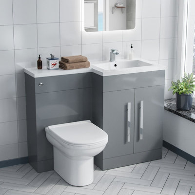 Nes Home Aric 1100mm RH Bathroom Basin Combination Vanity Unit - Eslo Back To Wall Toilet