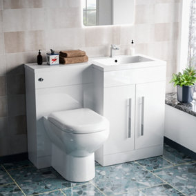 Nes Home Aric 1100mm Right Hand Freestanding Vanity with Back To Wall Toilet, WC & Basin White
