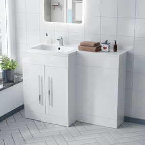 Nes Home Aric 1100mm White Gloss Vanity Unit Left Hand Basin Sink Furniture Cabinet