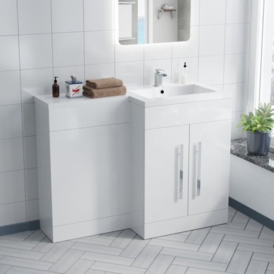Nes Home Aric 1100mm White Gloss Vanity Unit Right Hand Basin Sink Furniture Cabinet Price Comparisons | Compare The Build