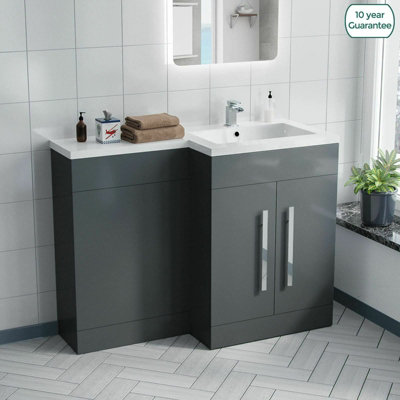 Nes Home Aric Bathroom Basin Sink Vanity Grey Unit Cabinet Furniture Right Hand  1100mm