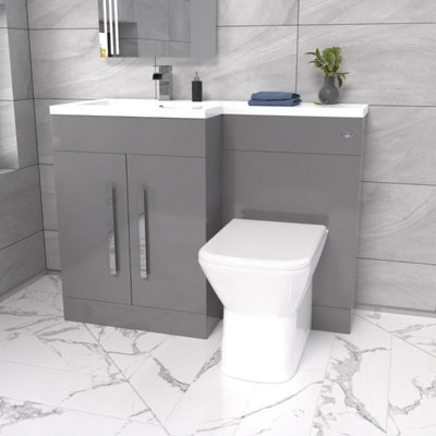 Nes Home Aric Left Hand 1100mm Vanity Basin Unit, WC Unit & Louis Back To Wall Toilet Grey