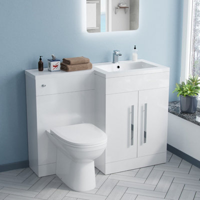 Nes Home Aric Right Hand  1100mm Vanity Basin Unit, Cistern, WC Unit & Welbourne Back To Wall Toilet White Price Comparisons | Compare The Build