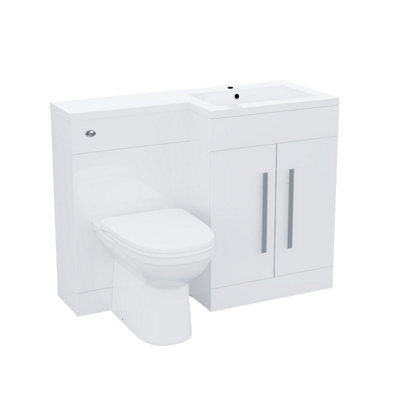 Nes Home Aric Right Hand  1100mm Vanity Basin Unit, Cistern, WC Unit & Welbourne Back To Wall Toilet White
