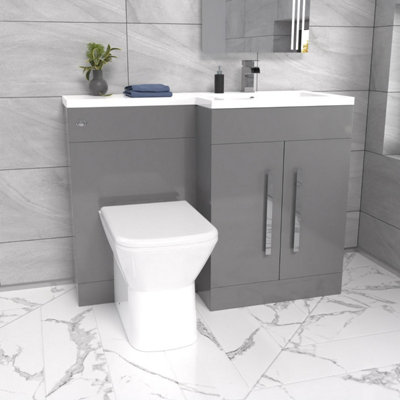 Nes Home Aric Right Hand 1100mm Vanity Basin Unit, WC Unit & Louis Back To Wall Toilet Grey