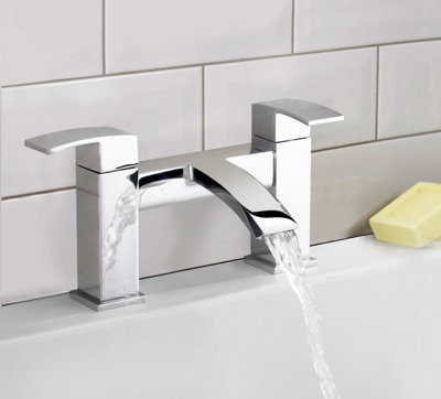 Nes Home Arke Contemporary Chrome Deck Mounted Waterfall Bath Filler Tap + Waste