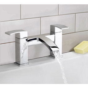Nes Home Arke Contemporary Chrome Deck Mounted Waterfall Bath Filler Tap + Waste