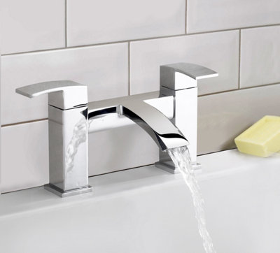 Nes Home Arke Square Chrome Bridge Deck Mounted Waterfall Bath Filler Tap