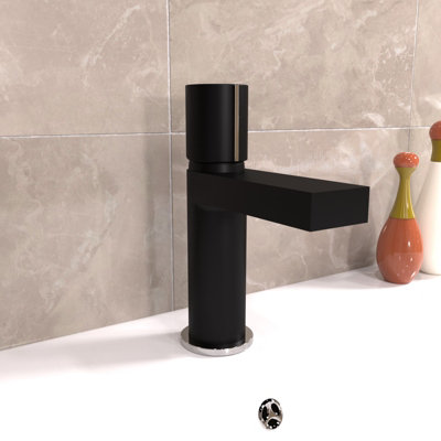 Nes Home Arte Handleless Futuristic Matt Black Basin Mixer Tap Deck Mounted Brass Core