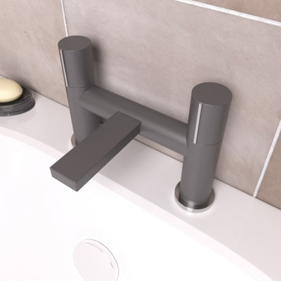 Nes Home Arte Handleless Futuristic Matte Grey Bath Filler Tap Deck Mounted Brass