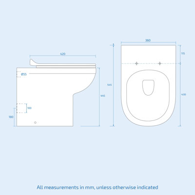 Nes Home Back To Wall Comfort Height Toilet Pan, Seat & 500mm WC Unit