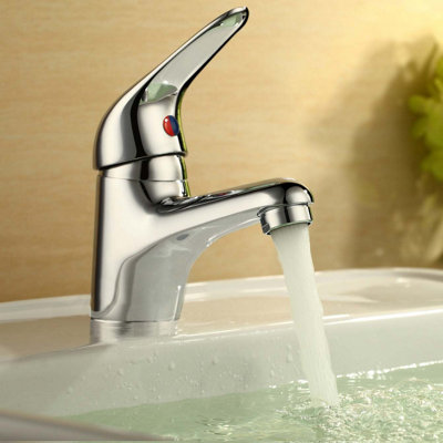 Nes Home Modern Cloakroom Brushed Brass Square Basin Mono Mixer Tap Waste | UK