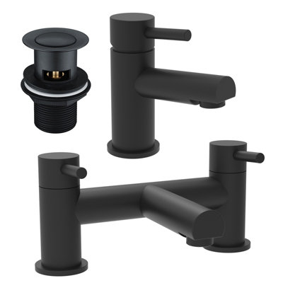 Nes Home Basin Single Lever Mixer Tap, Bath Filler Mixer Tap Matt Black & Waste