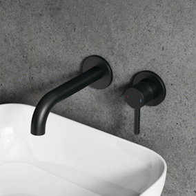 Nes Home Basin Sink Matt Black Modern Brass Bathroom Wall Mounted Tap