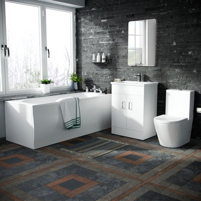 Nes Home Basin Vanity Unit & Close Coupled WC Toilet with Straight Edge Bath Bathroom Suite Price Comparisons | Compare The Build