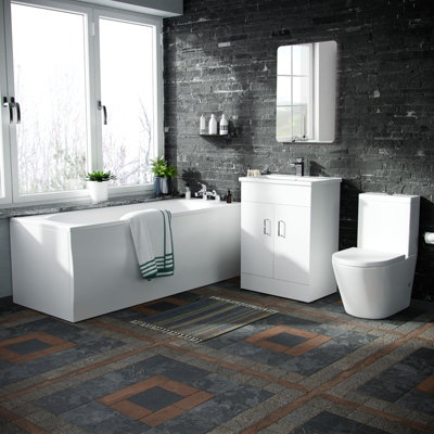 Nes Home Basin Vanity Unit & Close Coupled WC Toilet with Straight Edge Bath Bathroom Suite