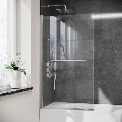 Nes Home Bath Shower Screen 800mm Glass Door Pivot Swing Door Reversible Denver DIY at B Q