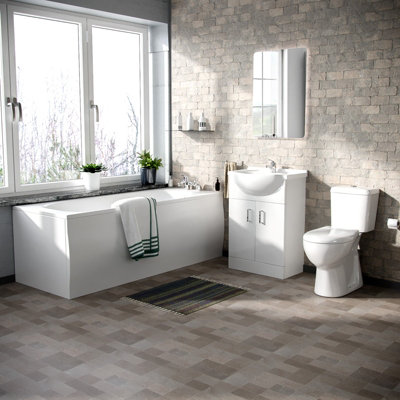 Nes Home Bath Suite 1700mm Bathtub, 550mm White Basin Vanity & Close Coupled Toilet Price Comparisons | Compare The Build