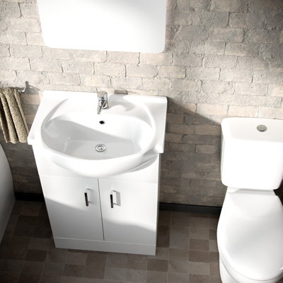 Nes Home Bath Suite 1700mm Bathtub, 550mm White Basin Vanity & Close Coupled Toilet