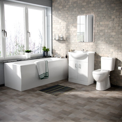 Nes Home Bath Suite 1700mm Bathtub, 650mm White Basin Vanity & Close Coupled Toilet Price Comparisons | Compare The Build