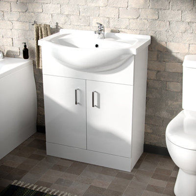 Aurora 1700mm Gloss White Bathroom Suite Straight Bath Toilet Basin Sink Vanity Unit By B&Q