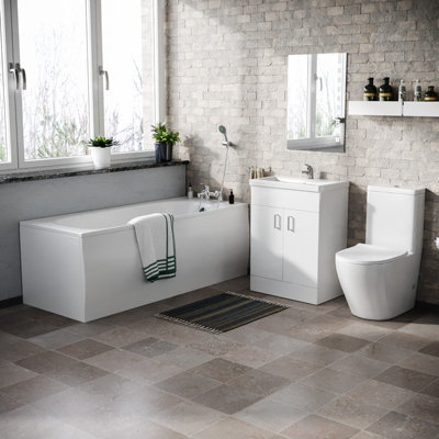 Nes Home Bath Suite with Basin Vanity Unit and Rimless Close Coupled ...