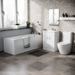 Nes Home Bath Suite with Basin Vanity Unit and Rimless Close Coupled Toilet