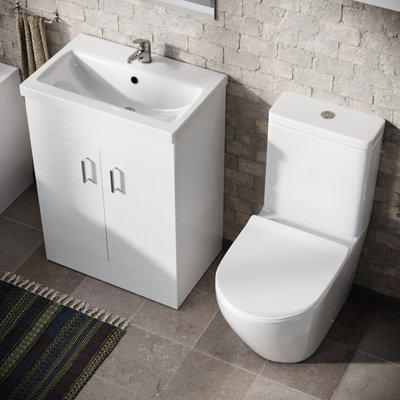 Nes Home Bath Suite with Basin Vanity Unit and Rimless Close Coupled Toilet