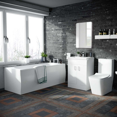 Nes Home Bath Toilet Vanity Unit Three Piece White Bathroom Suite