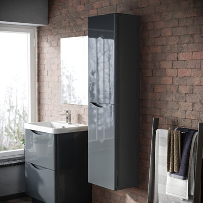 Nes Home Bathroom 1500mm Anthracite Wall Hung Furniture Tall Storage Cabinet Unit