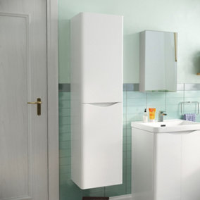 Nes Home Bathroom 1500mm White Wall Hung Furniture Tall Storage Cabinet