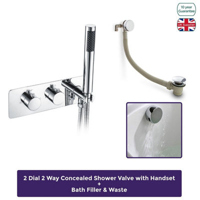 Nes Home Bathroom 2 Dial 2 Way Concealed Thermostatic Valve Bath filler & Shower Handset