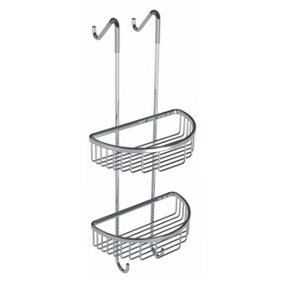 Nes Home Bathroom 2 Tier Double Stainless Steel Caddy Shelf Wire Rack Storage Basket