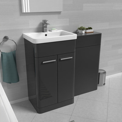 Nes Home Bathroom Anthracite 1000mm Freestanding Cabinet Ceramic Basin & WC Unit