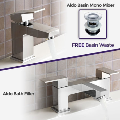 Nes Home Bathroom Basin Mixer Tap & Bath Shower Filler Mixer Tap and Waste