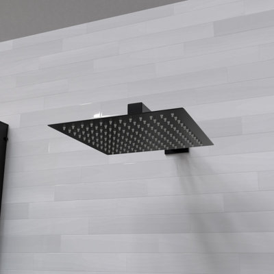 Nes Home Bathroom Black Matt Square Rainfall Modern Overhead Shower Slim Head 250mm