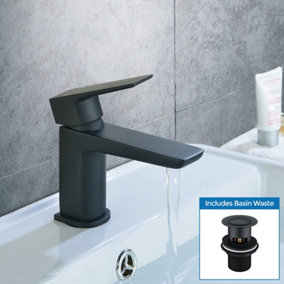Nes Home Bathroom Cloakroom Basin Mono Mixer Black Matt Tap With Waste