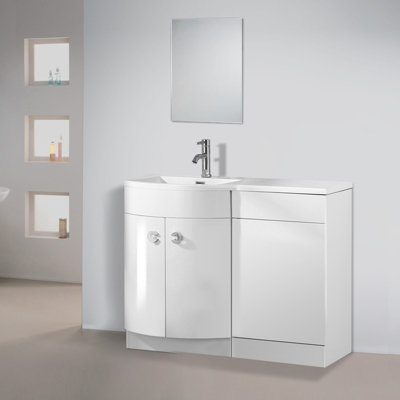 Nes Home Bathroom D Shape White Basin Vanity Wc Unit Cabinet 1100 Left Hand