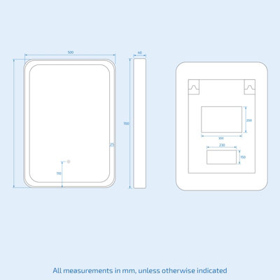 Nes Home Bathroom LED Mirror Demister Touch Sensor 500 x 700mm Brushed ...