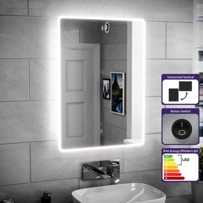 Nes Home Bathroom LED Mirror with Battery Powered Button Switch 500 x 700mm