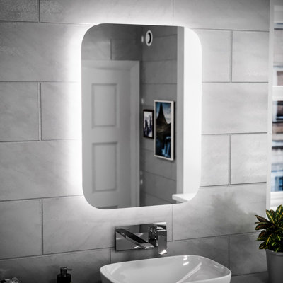 Nes Home Bathroom LED Mirror With Battery Powered Button Switch 500 x 700mm